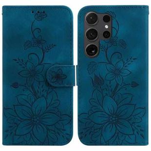 For Samsung Galaxy S24 Ultra 5G Lily Embossed Leather Phone Case(Dark Blue)