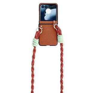 For Motorola Razr 50 Woven Texture Phone Case With Lanyard(Brown)