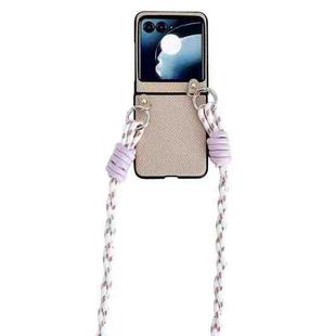 For Motorola Razr 50 Woven Texture Phone Case With Lanyard(Beige)