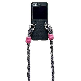 For Samsung Galaxy Z Flip5 Woven Texture Phone Case With Lanyard(Black)