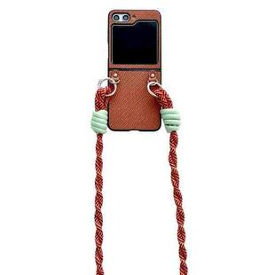 For Samsung Galaxy Z Flip5 Woven Texture Phone Case With Lanyard(Brown)