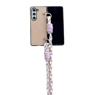 For Samsung Galaxy Z Fold5 Woven Texture Phone Case With Lanyard(Beige)
