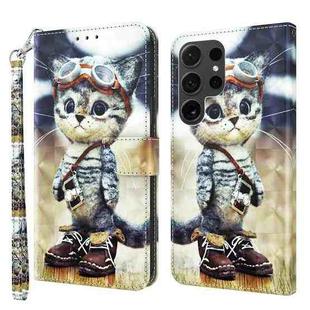 For Samsung Galaxy S24 Ultra 5G 3D Painted Leather Phone Case(Naughty Cat)