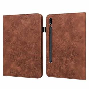 For Samsung Galaxy Tab S9 Lace Flower Embossing Pattern Leather Tablet Case(Brown)