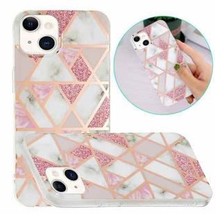 Electroplating Soft TPU Phone Case For iPhone 15(Pink White Rhombus)