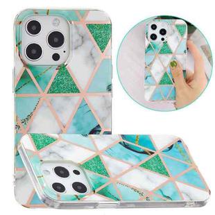 Electroplating Soft TPU Phone Case For iPhone 15 Pro(Green White Rhombus)