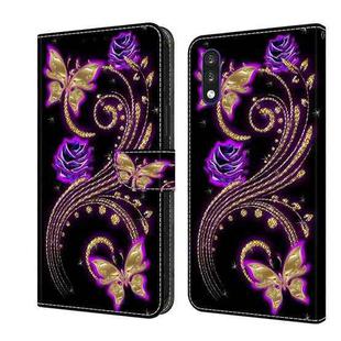 For LG K22 / K22 Plus Crystal 3D Shockproof Protective Leather Phone Case(Purple Flower Butterfly)