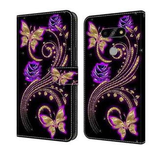 For LG K31 Crystal 3D Shockproof Protective Leather Phone Case(Purple Flower Butterfly)