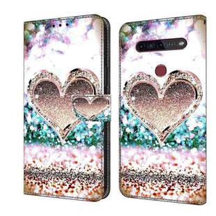 For LG K51S Crystal 3D Shockproof Protective Leather Phone Case(Pink Diamond Heart)