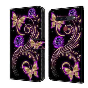 For LG K51S Crystal 3D Shockproof Protective Leather Phone Case(Purple Flower Butterfly)