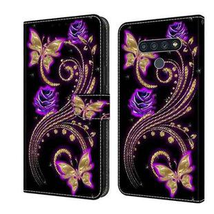 For LG Stylo 6 / K71 Crystal 3D Shockproof Protective Leather Phone Case(Purple Flower Butterfly)