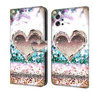 For LG Q92 5G Crystal 3D Shockproof Protective Leather Phone Case(Pink Diamond Heart)