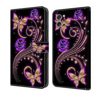 For LG Q92 5G Crystal 3D Shockproof Protective Leather Phone Case(Purple Flower Butterfly)