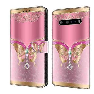For LG V60 ThinQ 5G Crystal 3D Shockproof Protective Leather Phone Case(Pink Bottom Butterfly)