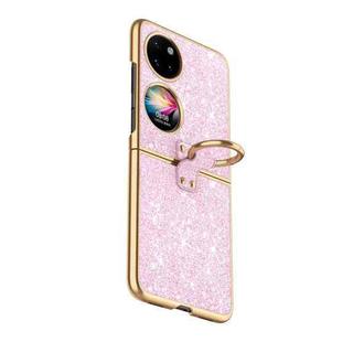 For Huawei P50 Pocket Plating Gradient Color Glitter Phone Case With Ring Holder(Pink)