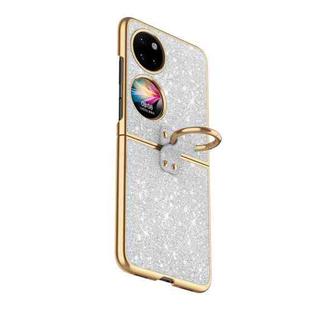 For Huawei P50 Pocket Plating Gradient Color Glitter Phone Case With Ring Holder(Silver)