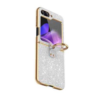 For Samsung Galaxy Z Flip4 Plating Gradient Color Glitter Phone Case With Ring Holder(Silver)