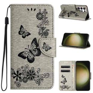For Samsung Galaxy S24 Ultra 5G Butterfly Embossed Flip Leather Phone Case(Grey)