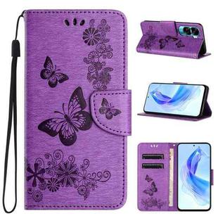 For Honor 90 Lite Butterfly Embossed Flip Leather Phone Case(Purple)