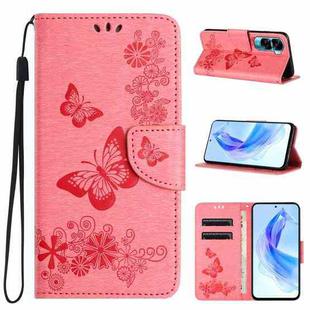 For Honor 90 Lite Butterfly Embossed Flip Leather Phone Case(Pink)