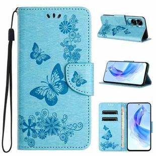 For Honor 90 Lite Butterfly Embossed Flip Leather Phone Case(Blue)