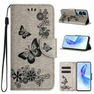 For Honor 90 Lite Butterfly Embossed Flip Leather Phone Case(Grey)