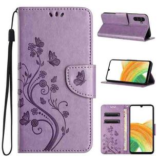 For Samsung Galaxy A24 / A25 5G Butterfly Flower Pattern Flip Leather Phone Case(Light Purple)
