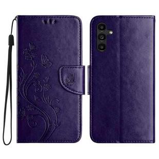 For Samsung Galaxy A05s Butterfly Flower Pattern Flip Leather Phone Case(Dark Purple)