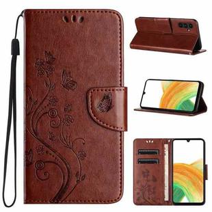 For Samsung Galaxy A15 Butterfly Flower Pattern Flip Leather Phone Case(Brown)