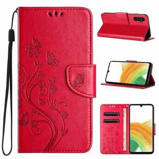 For Samsung Galaxy A15 Butterfly Flower Pattern Flip Leather Phone Case(Red)