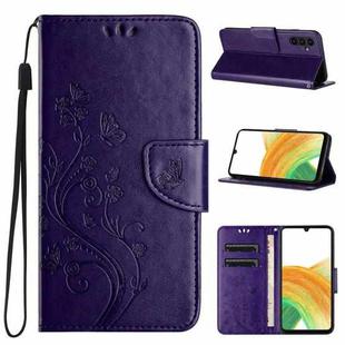 For Samsung Galaxy A15 Butterfly Flower Pattern Flip Leather Phone Case(Dark Purple)
