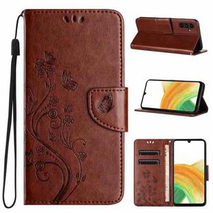 For Samsung Galaxy A35 Butterfly Flower Pattern Flip Leather Phone Case(Brown)