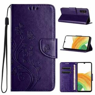 For Samsung Galaxy A35 Butterfly Flower Pattern Flip Leather Phone Case(Dark Purple)