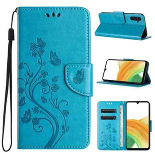 For Samsung Galaxy A55 Butterfly Flower Pattern Flip Leather Phone Case(Blue)