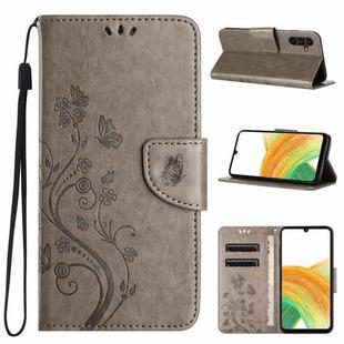 For Samsung Galaxy A55 Butterfly Flower Pattern Flip Leather Phone Case(Grey)