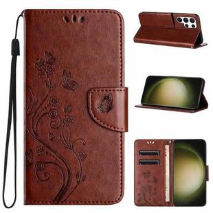 For Samsung Galaxy S24 Ultra 5G Butterfly Flower Pattern Flip Leather Phone Case(Brown)