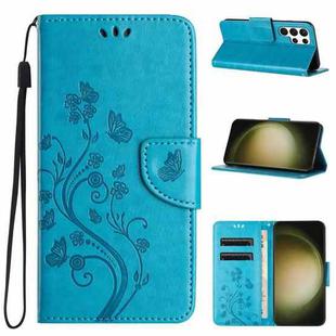 For Samsung Galaxy S24 Ultra 5G Butterfly Flower Pattern Flip Leather Phone Case(Blue)