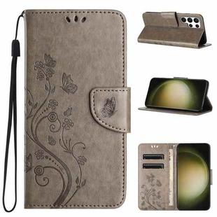 For Samsung Galaxy S24 Ultra 5G Butterfly Flower Pattern Flip Leather Phone Case(Grey)