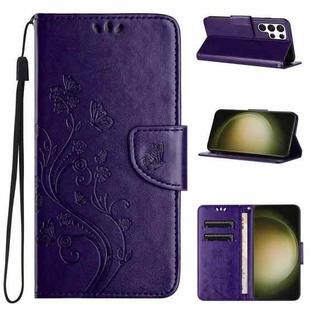 For Samsung Galaxy S24 Ultra 5G Butterfly Flower Pattern Flip Leather Phone Case(Dark Purple)