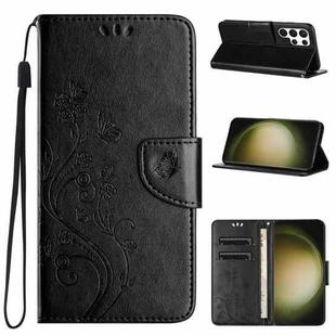 For Samsung Galaxy S24 Ultra 5G Butterfly Flower Pattern Flip Leather Phone Case(Black)