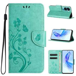 For Honor 90 Lite Butterfly Flower Pattern Flip Leather Phone Case(Green)