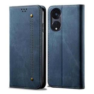 For OPPO Reno8 T 5G / A1 Pro  Denim Texture Casual Style Horizontal Flip Leather Case(Blue)