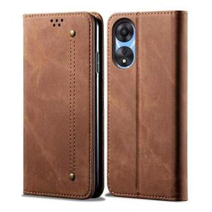 For OPPO A58 4G Denim Texture Casual Style Horizontal Flip Leather Case(Brown)