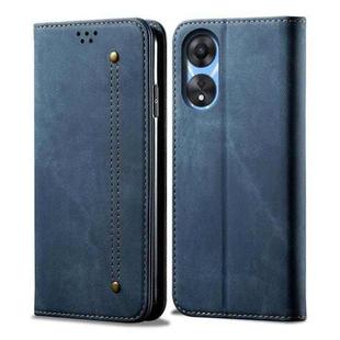 For OPPO A58 4G Denim Texture Casual Style Horizontal Flip Leather Case(Blue)