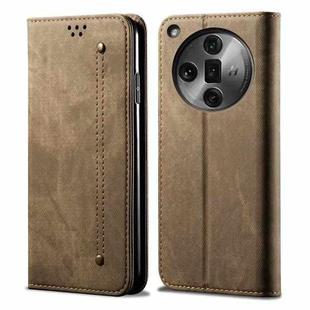 For OPPO Find X7 Denim Texture Casual Style Horizontal Flip Leather Case(Khaki)