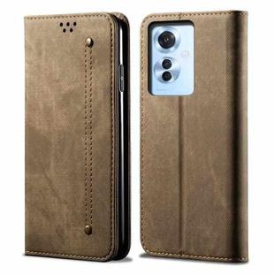 For OPPO Reno11 F / F25 Pro Denim Texture Casual Style Horizontal Flip Leather Case(Khaki)