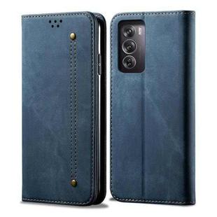 For OPPO Reno12 5G Global Denim Texture Casual Style Horizontal Flip Leather Case(Blue)