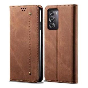 For OPPO Reno12 Pro 5G Global Denim Texture Casual Style Horizontal Flip Leather Case(Brown)
