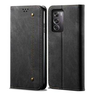 For OPPO Reno12 Pro 5G Global Denim Texture Casual Style Horizontal Flip Leather Case(Black)