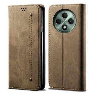 For OPPO Reno12 F 5G Global Denim Texture Casual Style Horizontal Flip Leather Case(Khaki)